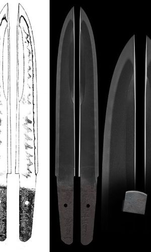 Tento typ čepele se nazývá kanmuri otoshi. Vyskytuje se převážně na naginatách, ale občas i na čepelích mečů tantó, wakizaschi nebo katana. Na obrázku je meč opět s kalením suguha a efektem utsuri. Utsuri je stín nad hamonem a vzniká jako druhotný efekt kalení.