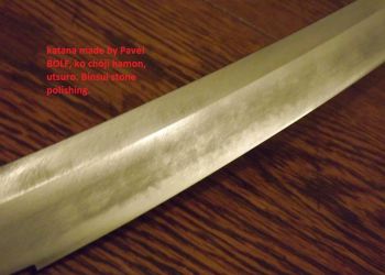 Tachi with ko-choji hamon and a distinctive no utsuri. Condition after binsui stone.